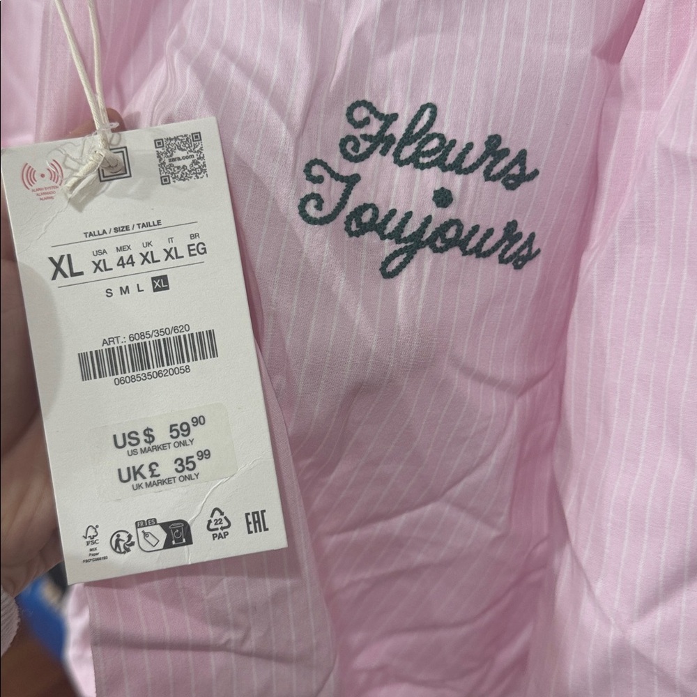 *NEW* ZARA PINK STRIPED FLEUR TOUJOURS BUTTON DOWN SHIRT XL - Picture 6 of 8